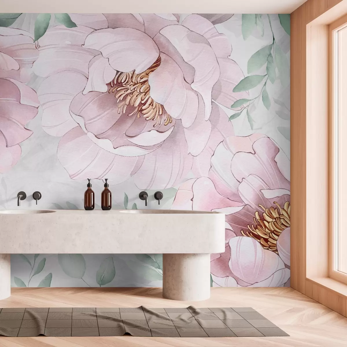 Papier peint Pivoines roses imitation aquarelle w03932v2