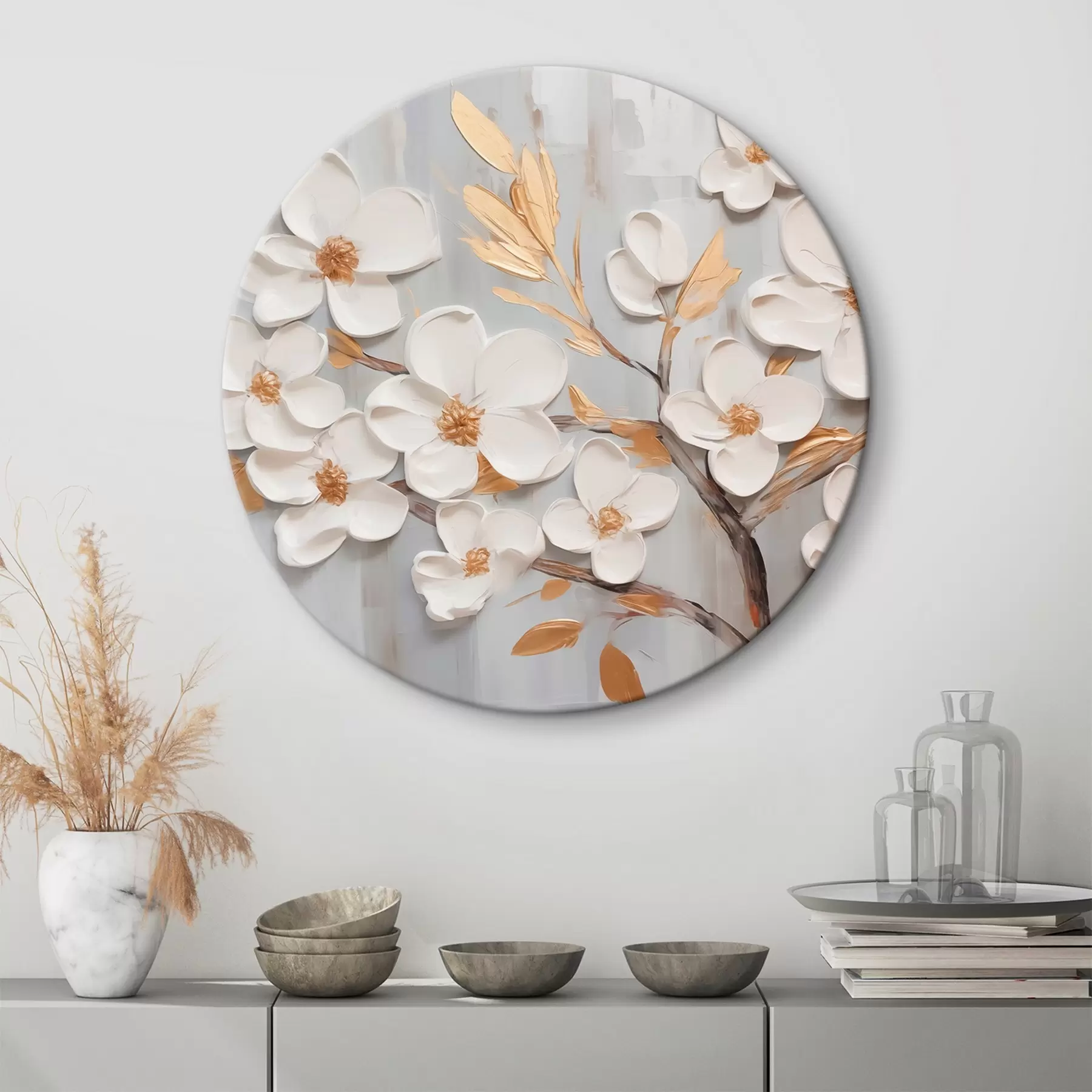 Tableau Peinture imitation fleurs blanches r44586