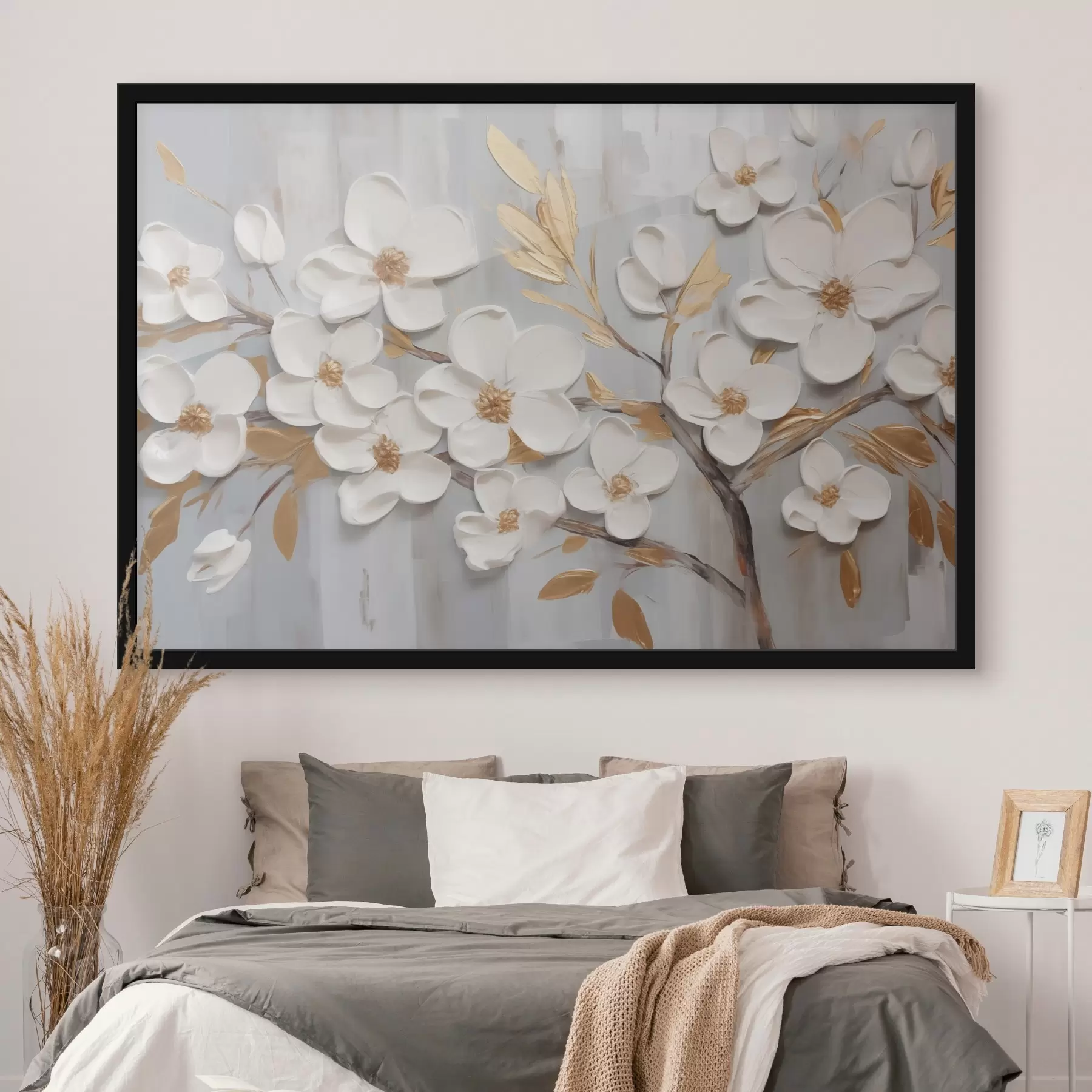 Papier peint Peinture imitation fleurs blanches f44586