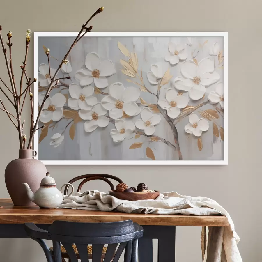 Papier peint Peinture imitation fleurs blanches f44586