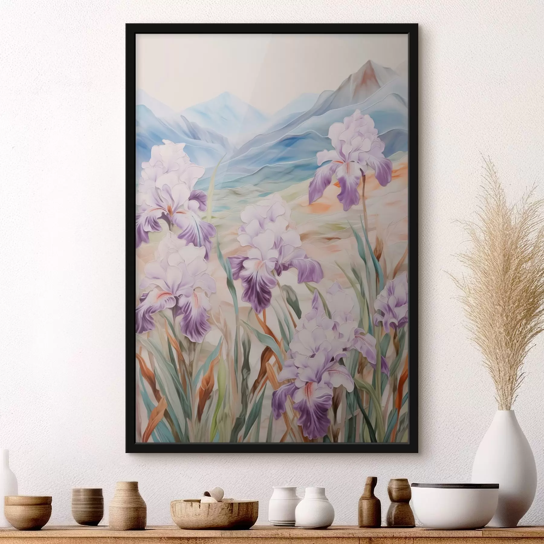 Papier peint Iris sur fond de montagnes f44599