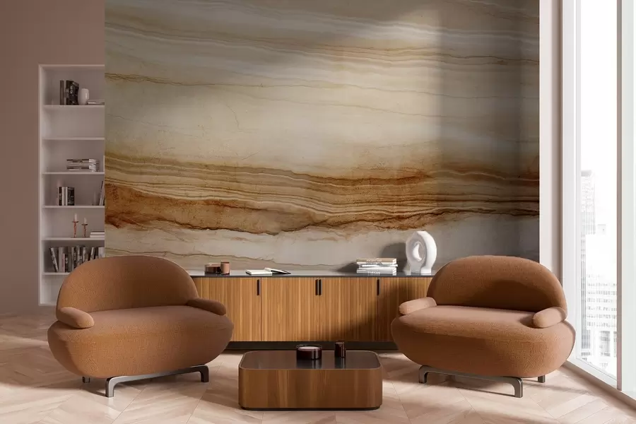 Papier peint Imitation de la texture du bois avec des lignes horizontales, beige et marron foncé, imprimé naturel, tons doux et terreux w09156