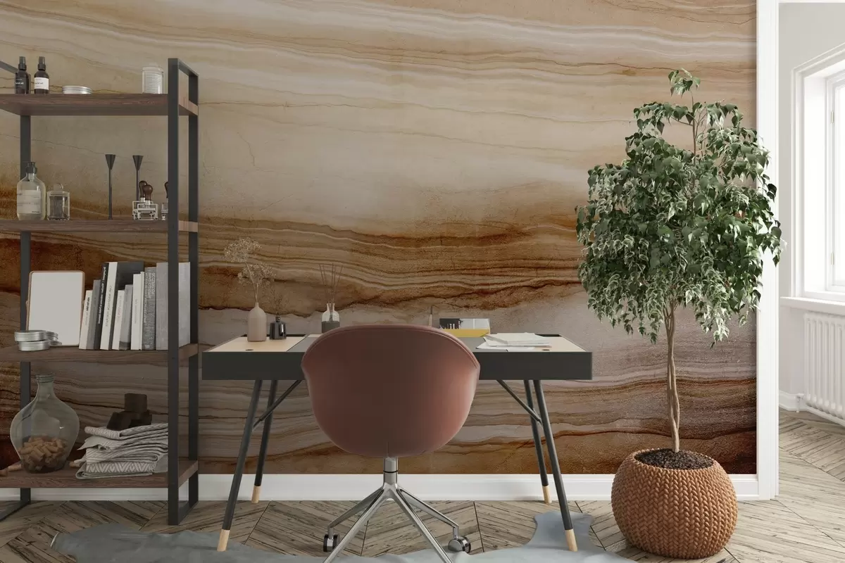 Papier peint Imitation de la texture du bois avec des lignes horizontales, beige et marron foncé, imprimé naturel, tons doux et terreux w09156
