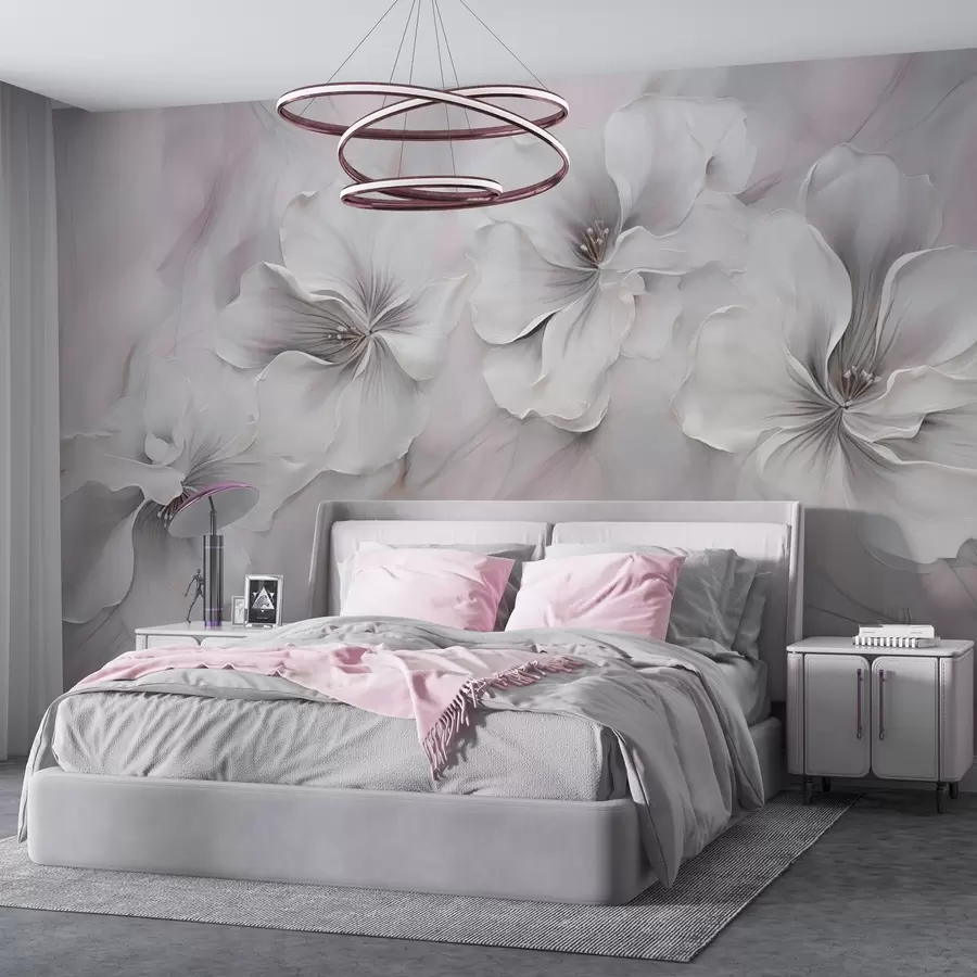 Papier peint Peinture à l'huile de fleurs sur fond rose w04047v1