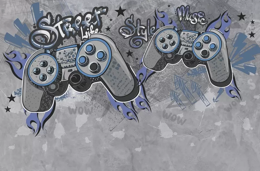 Papier peint Consoles de style street art sur le mur grunge w04054