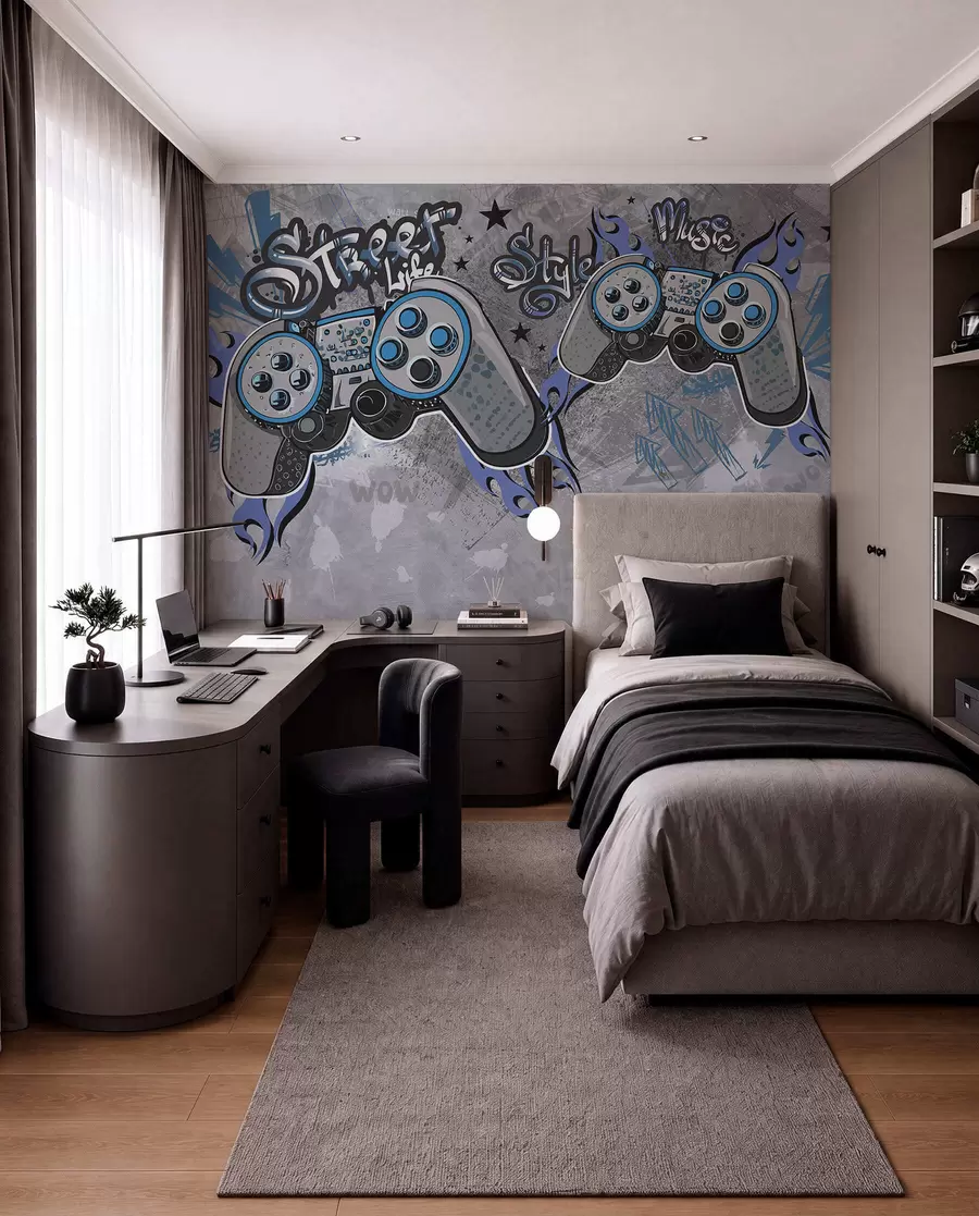 Papier peint Consoles de style street art sur le mur grunge w04054