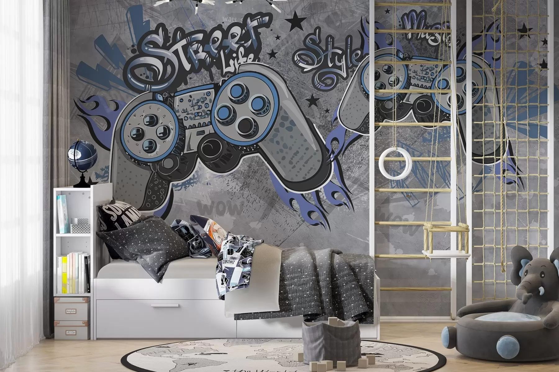 Papier peint Consoles de style street art sur le mur grunge w04054