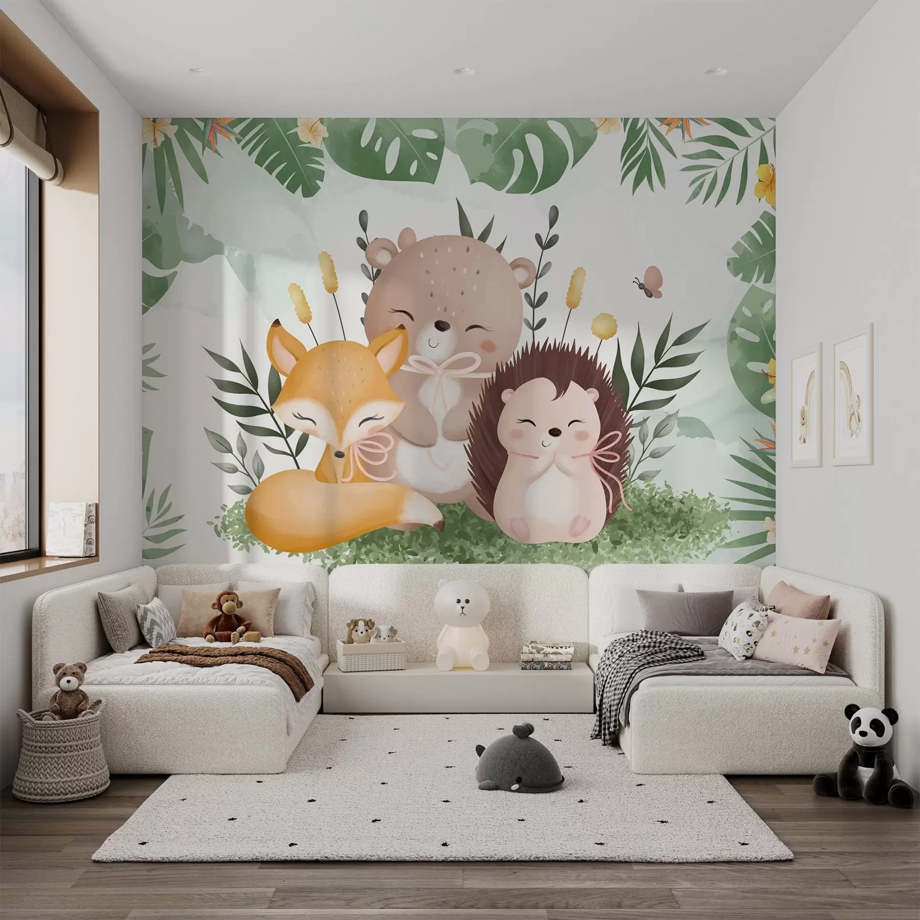 Papier peint Renard, ours et hérisson w04083