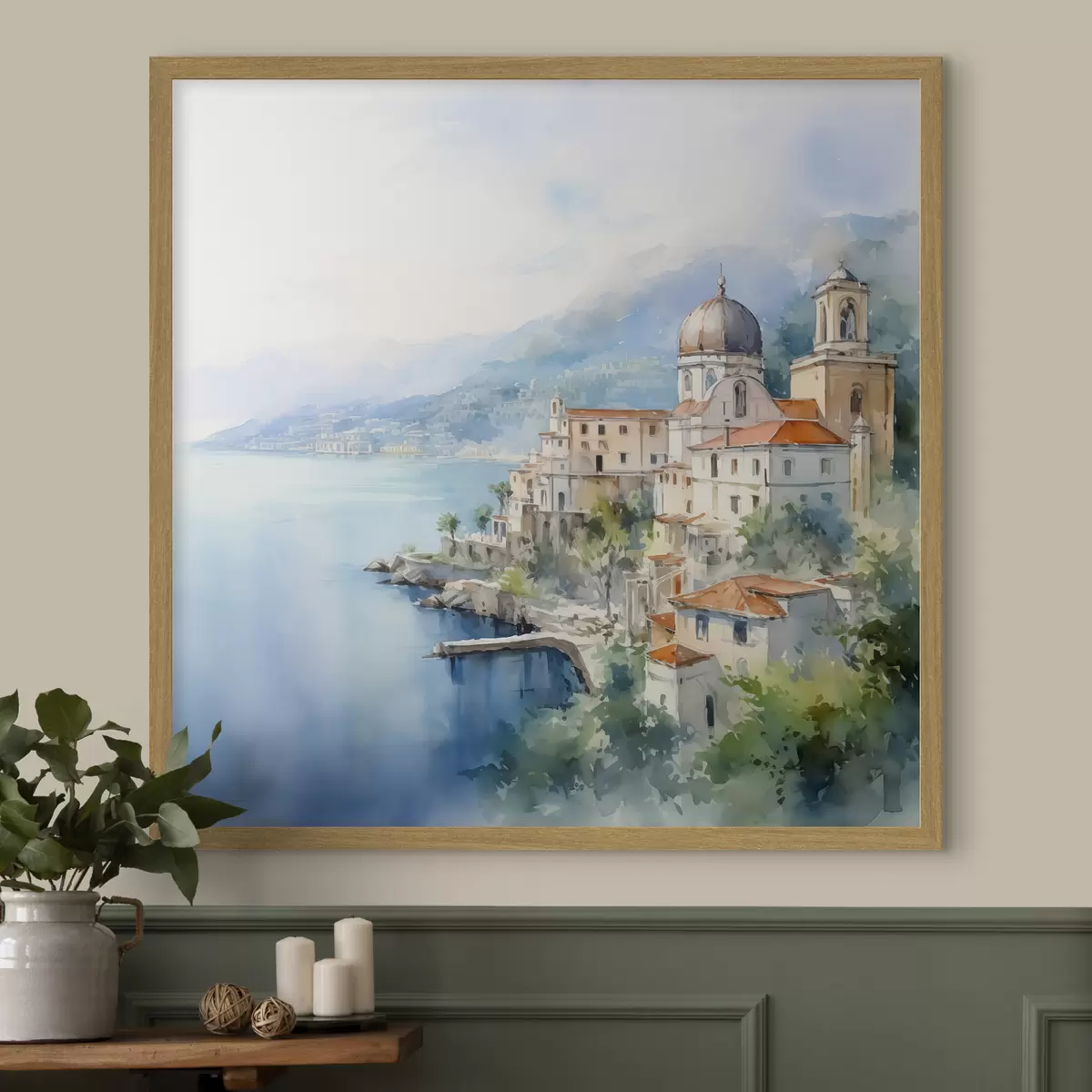 Poster Ville au bord de la mer imitation d'aquarelle f44635