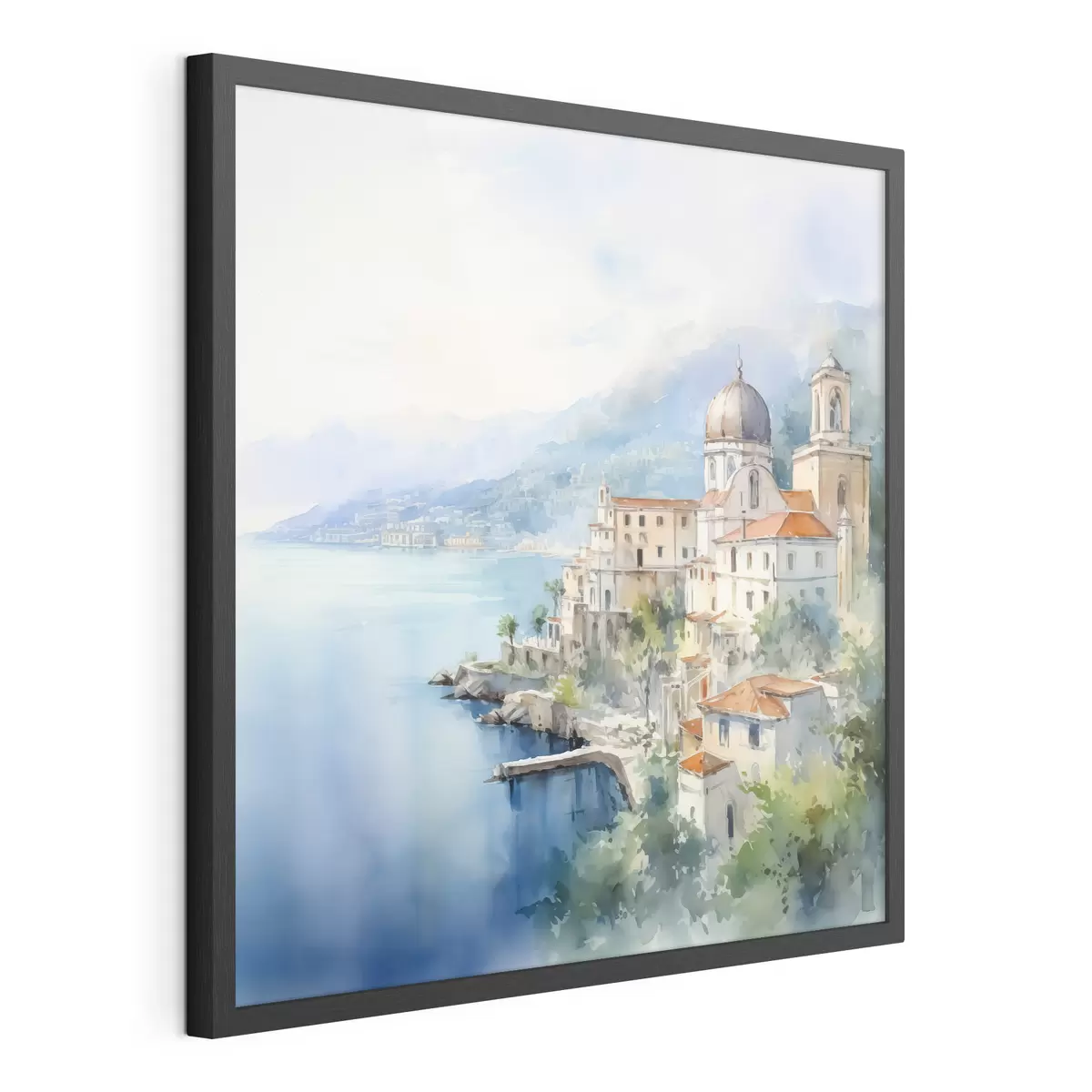 Poster Ville au bord de la mer imitation d'aquarelle f44635