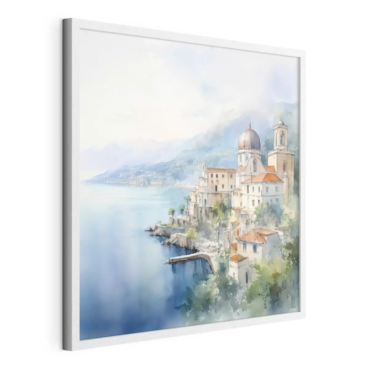 Poster Ville au bord de la mer imitation d'aquarelle f44635