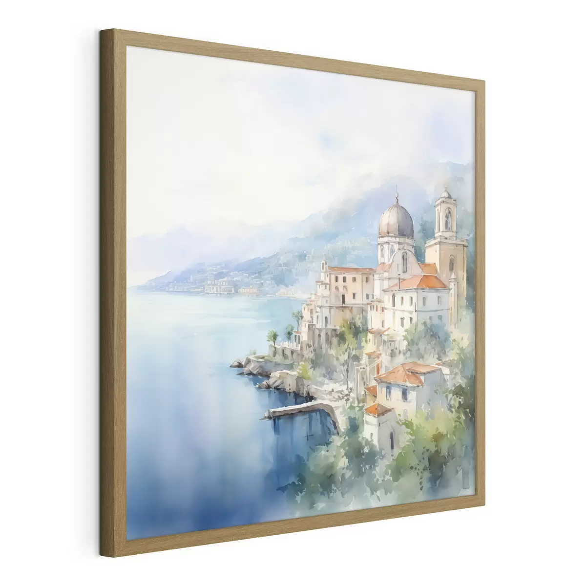 Poster Ville au bord de la mer imitation d'aquarelle f44635