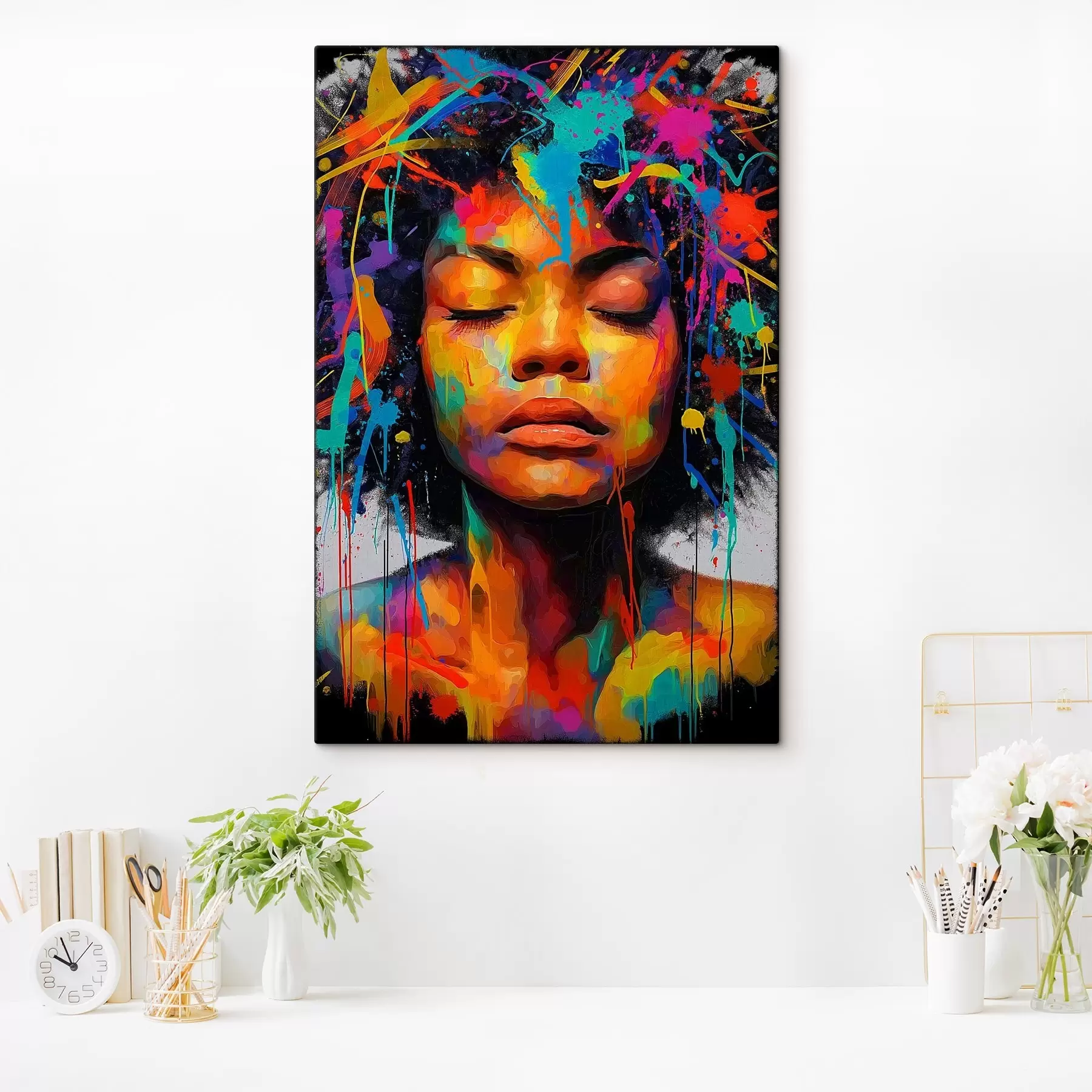 Papier peint Fille aux couleurs vives, style abstrait s44618