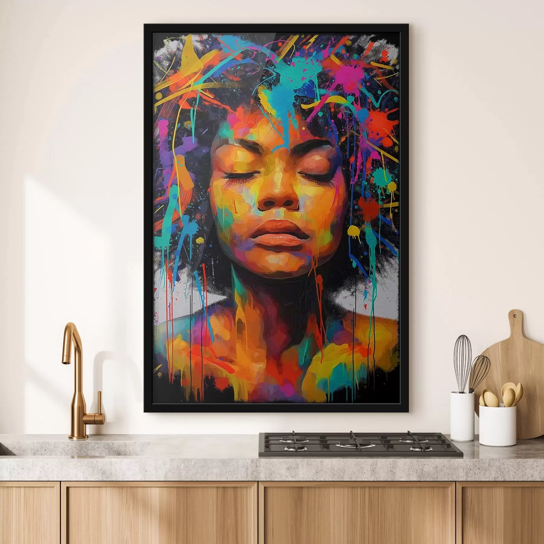 Tableau Fille aux couleurs vives, style abstrait f44618