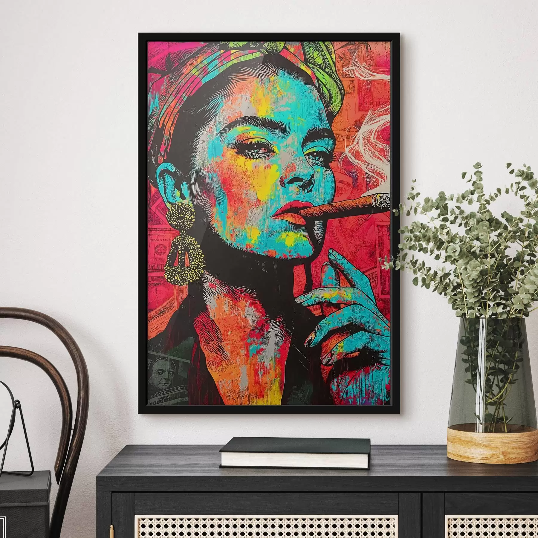 Tableau Fille avec un cigare, style pop art f44625