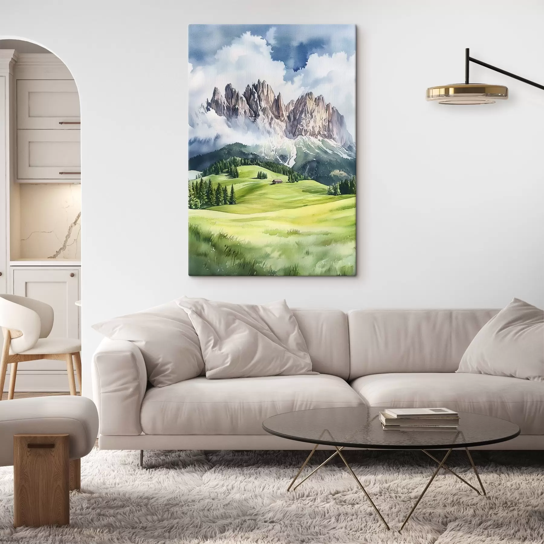 Papier peint Dolomites, montagnes alpines, Italie, paysage, aquarelle s44601