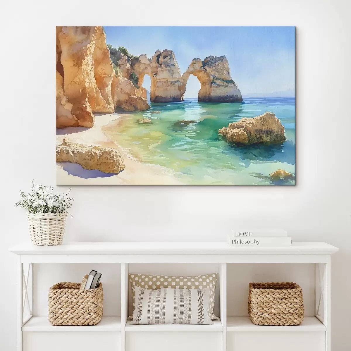 Tableau Plage de l'océan avec falaises rocheuses, Portugal, été, aquamarine  s44608
