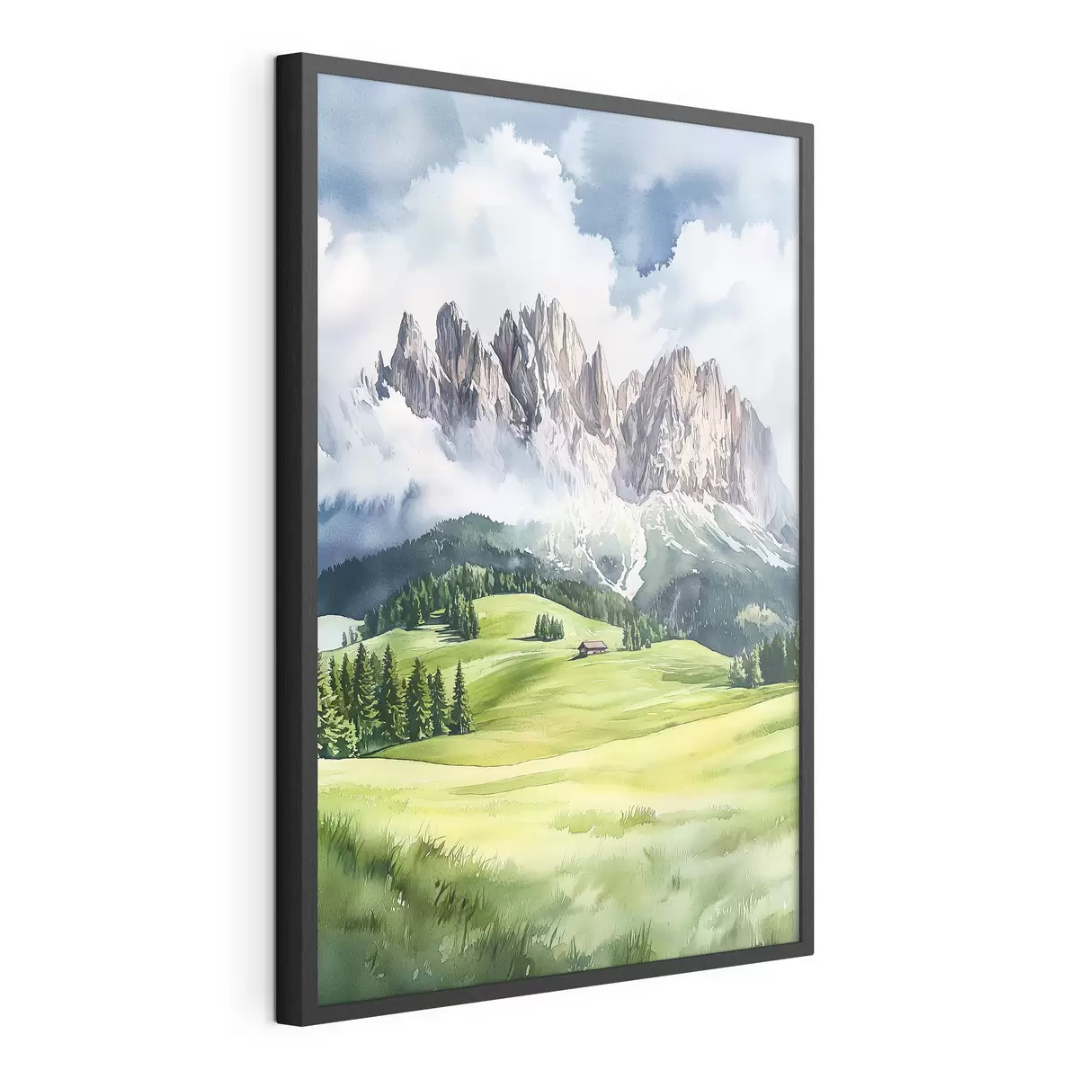 Poster Dolomites, montagnes alpines, Italie, paysage, aquarelle f44601
