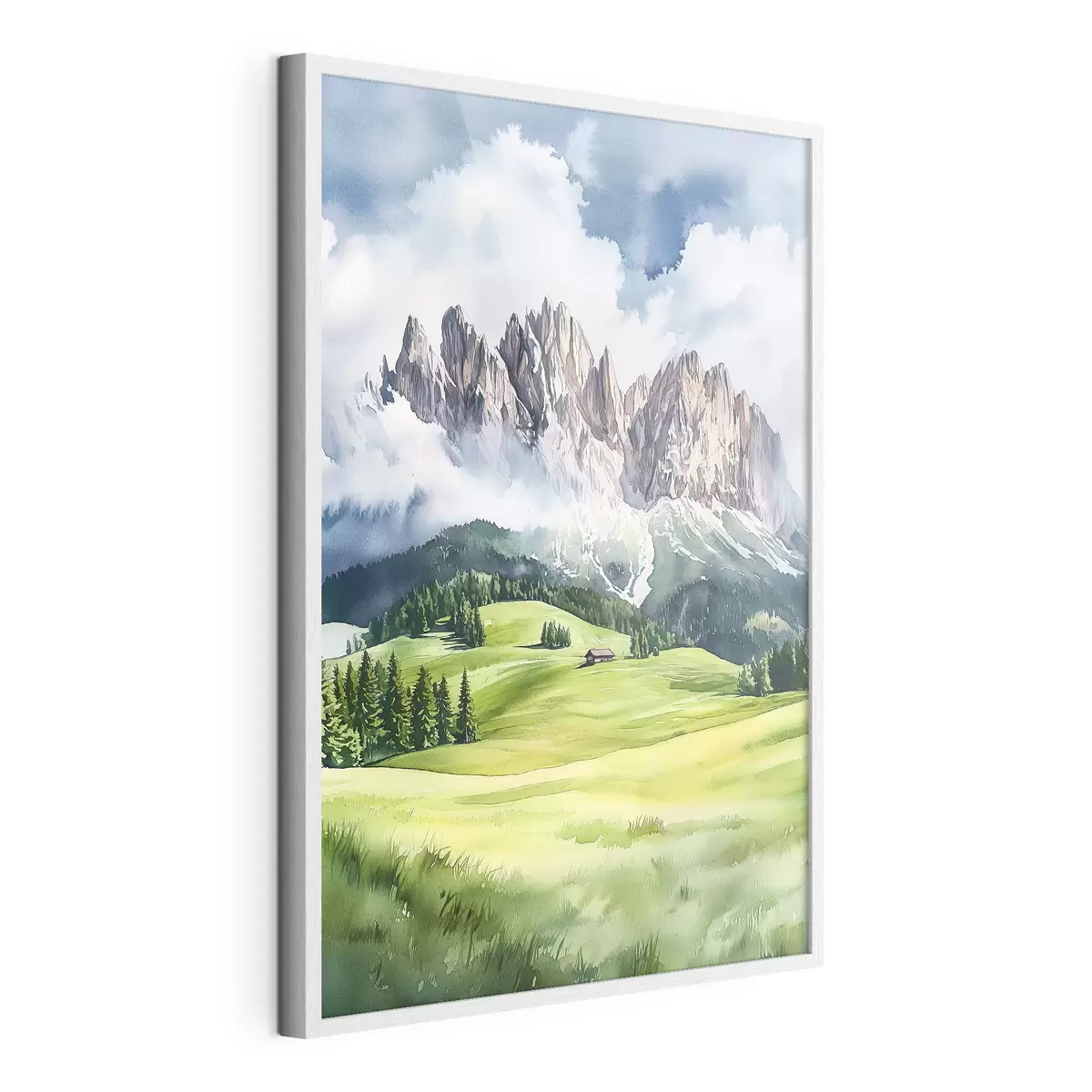 Poster Dolomites, montagnes alpines, Italie, paysage, aquarelle f44601