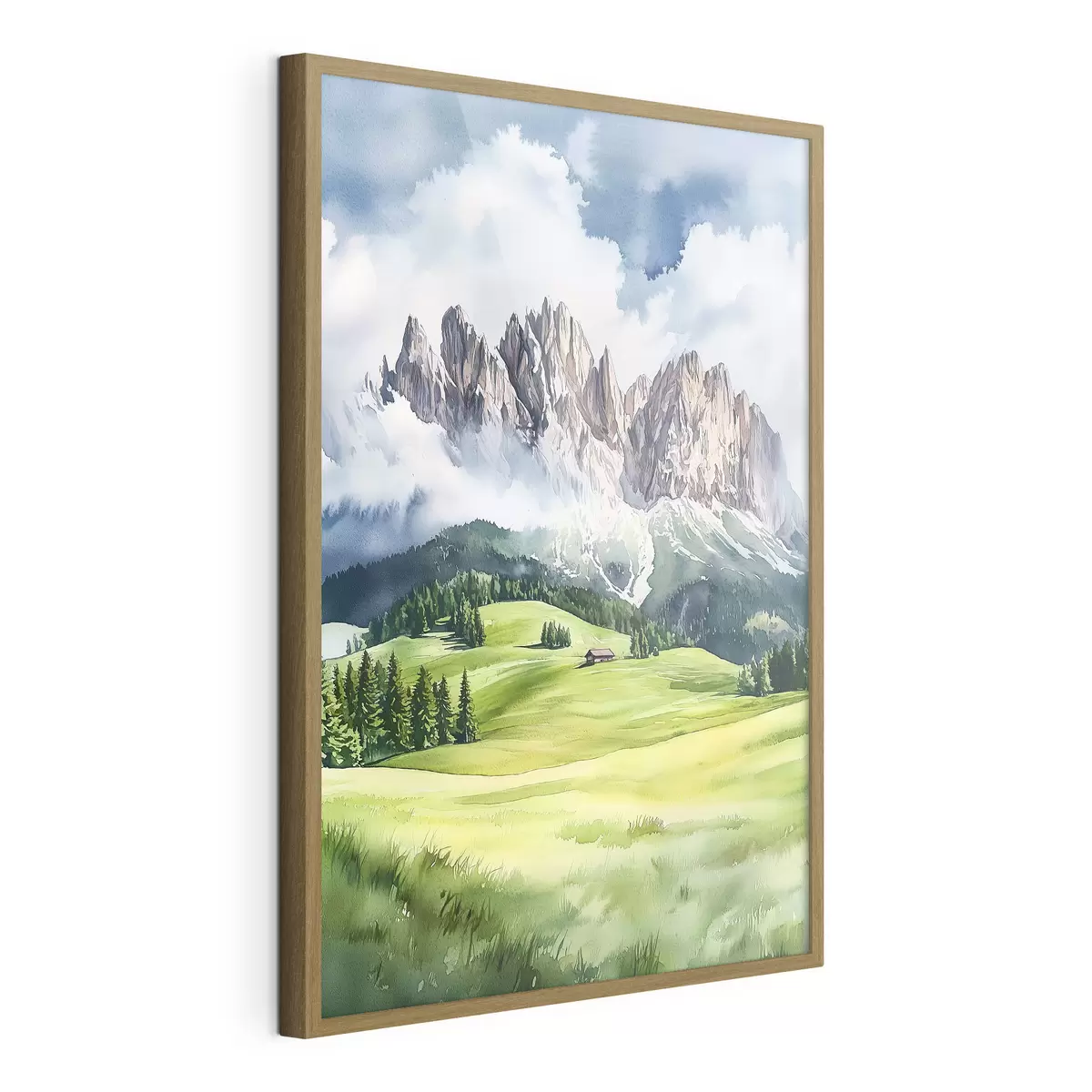 Poster Dolomites, montagnes alpines, Italie, paysage, aquarelle f44601