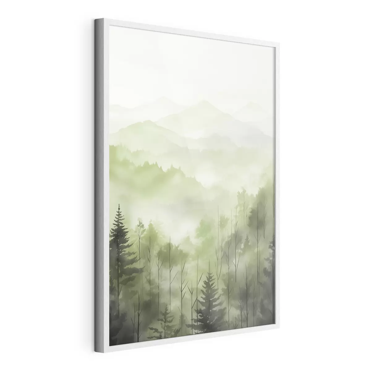 Poster Montagnes avec paysage forestier, couleurs vertes, style aquarelle f44606