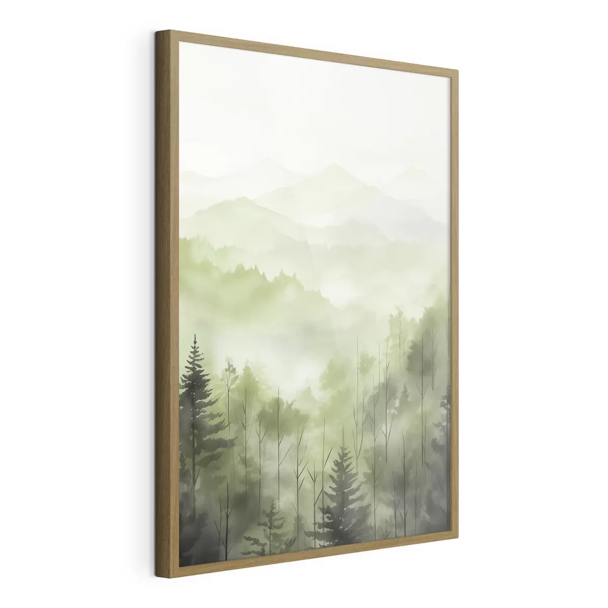Poster Montagnes avec paysage forestier, couleurs vertes, style aquarelle f44606