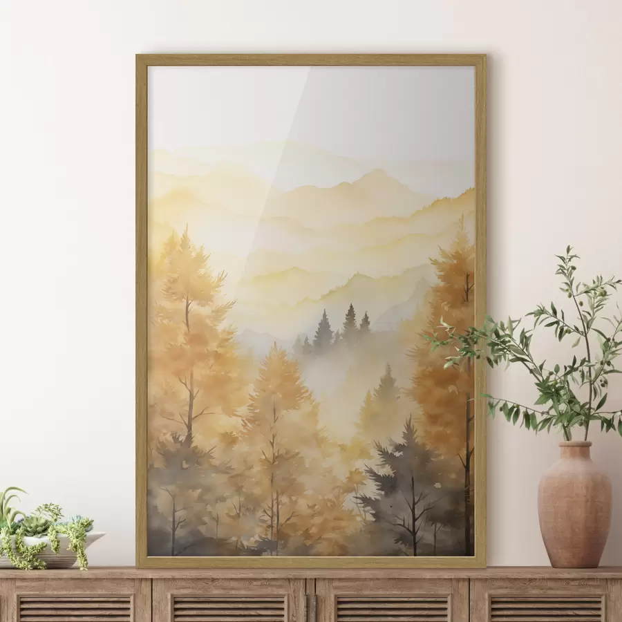 Papier peint Belle forêt d'automne avec des montagnes en arrière-plan f44614