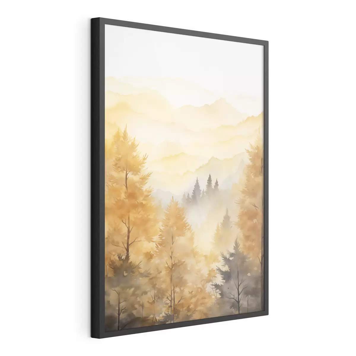 Poster Belle forêt d'automne avec des montagnes en arrière-plan f44614