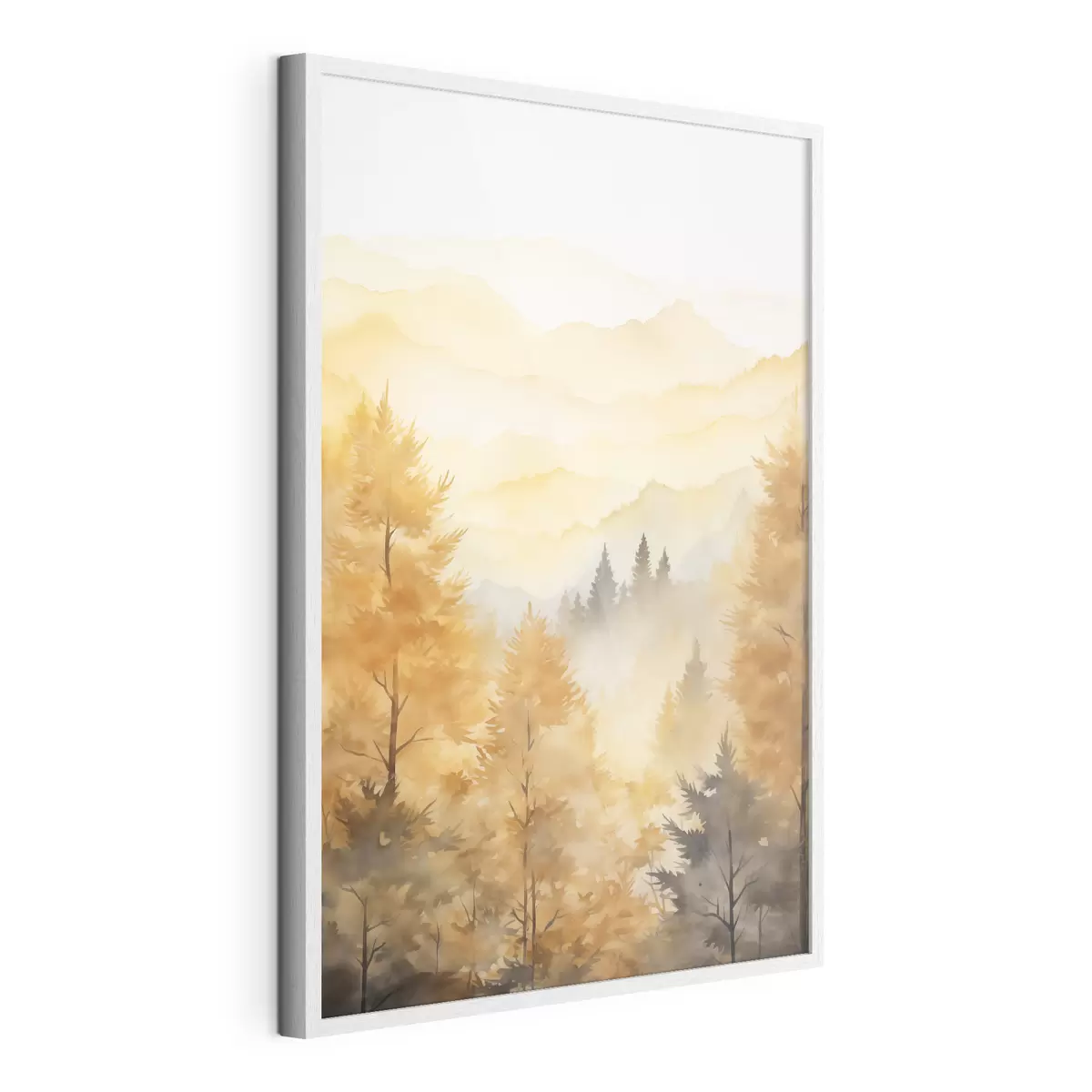 Poster Belle forêt d'automne avec des montagnes en arrière-plan f44614