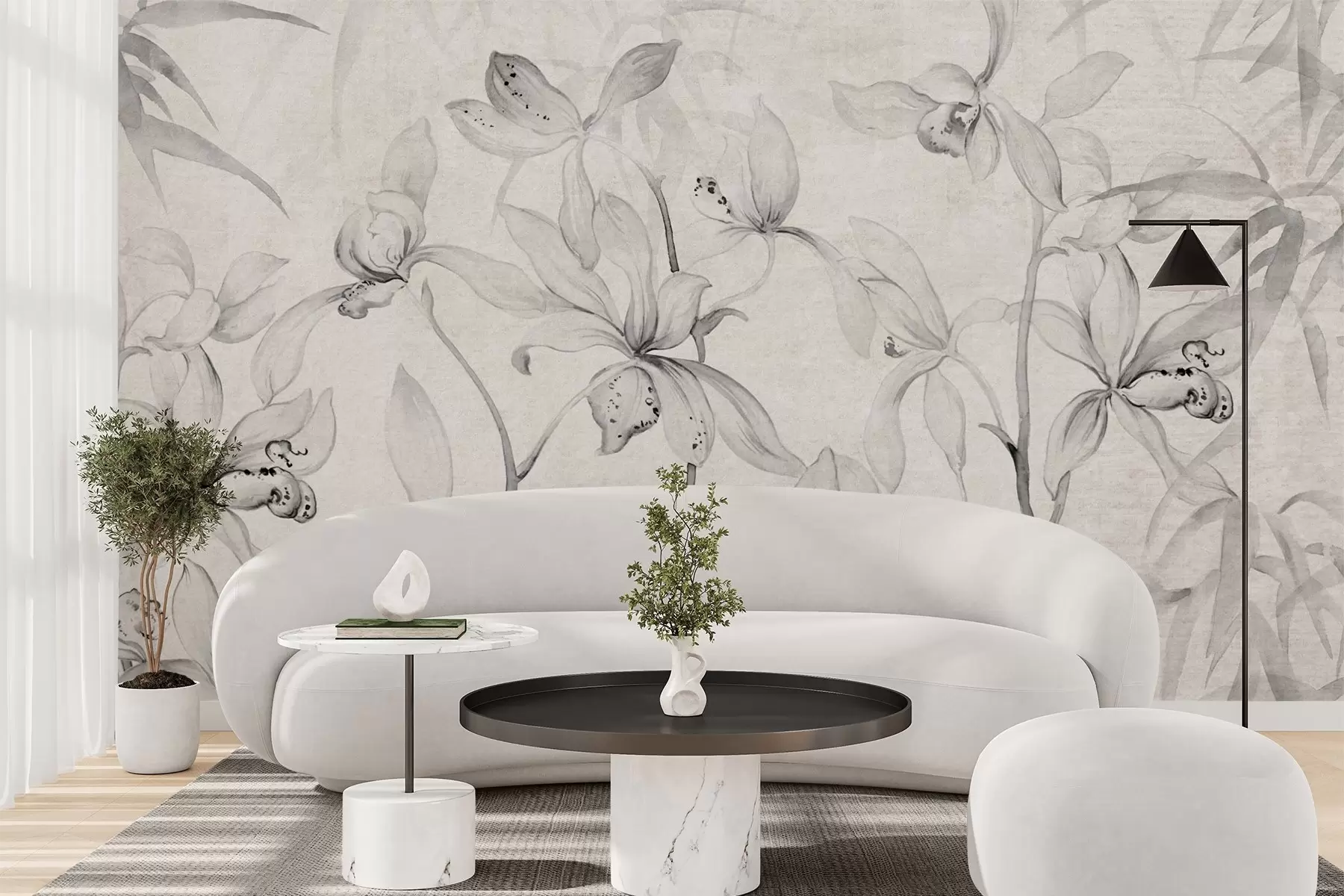 Papier peint Orchidées sauvages, tons monochromes w03933v2
