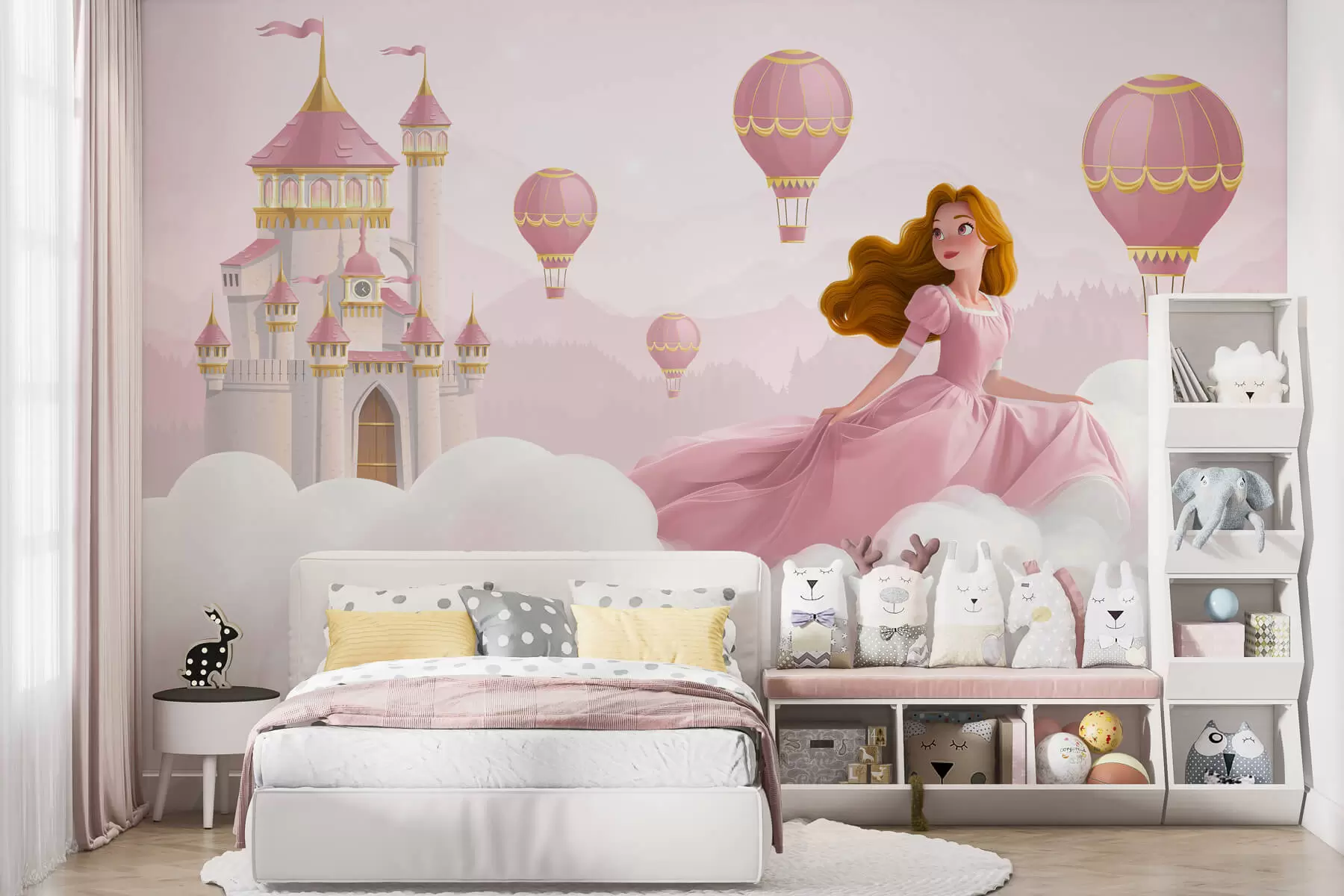 Papier peint Princesse parmi les nuages sur fond de paysage avec château w04015v1