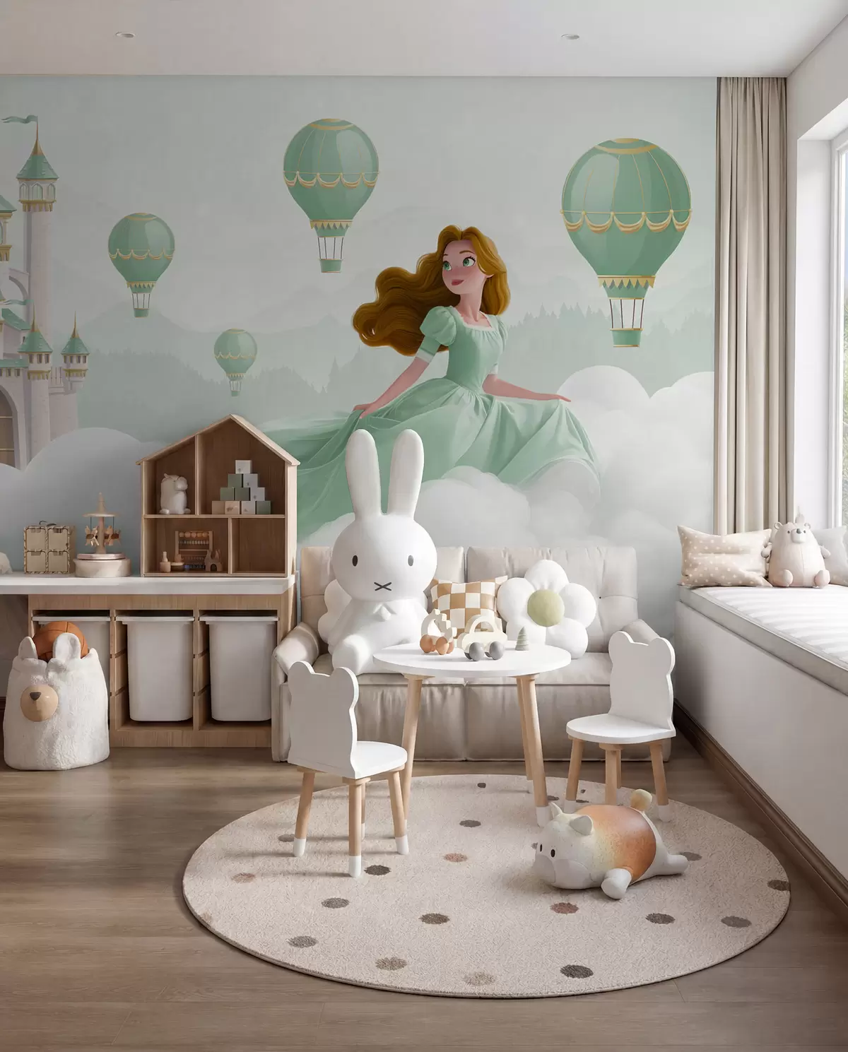 Papier peint Princesse parmi les nuages sur fond de paysage avec château w04015v2