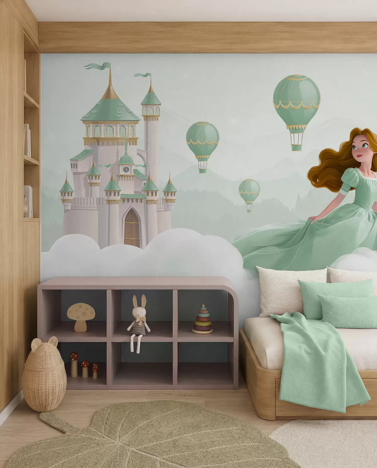 Papier peint Princesse parmi les nuages sur fond de paysage avec château w04015v2