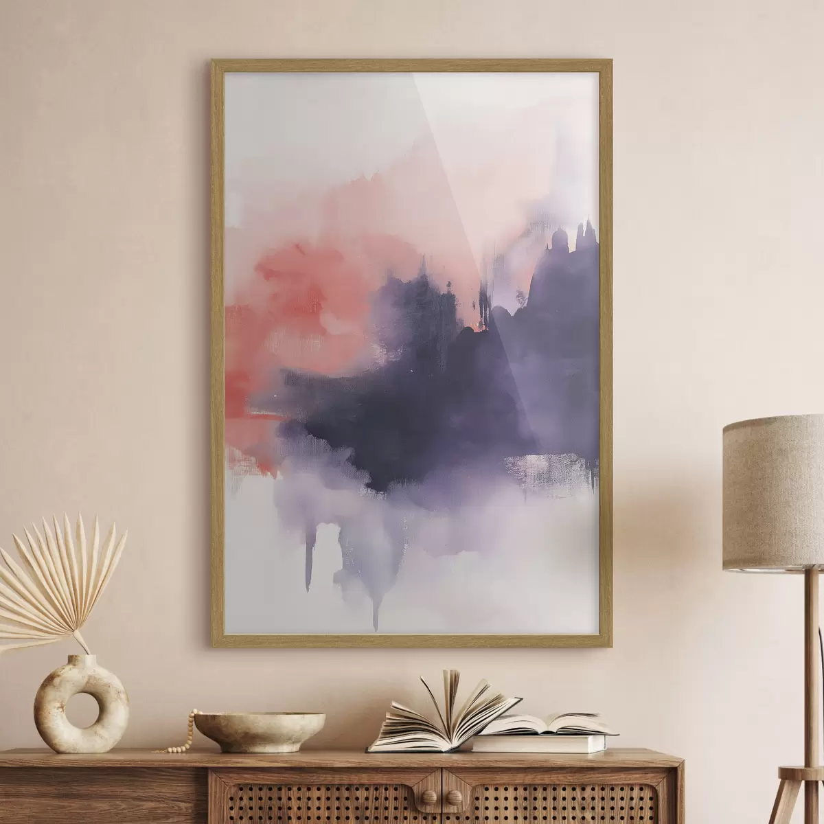 Poster Abstraction à l'acrylique, coups de pinceau, violet et rose f44507