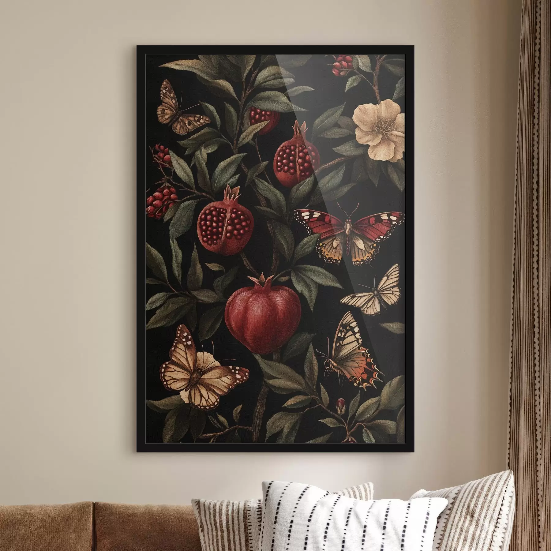Papier peint Art botanique avec grenades et papillons f44511