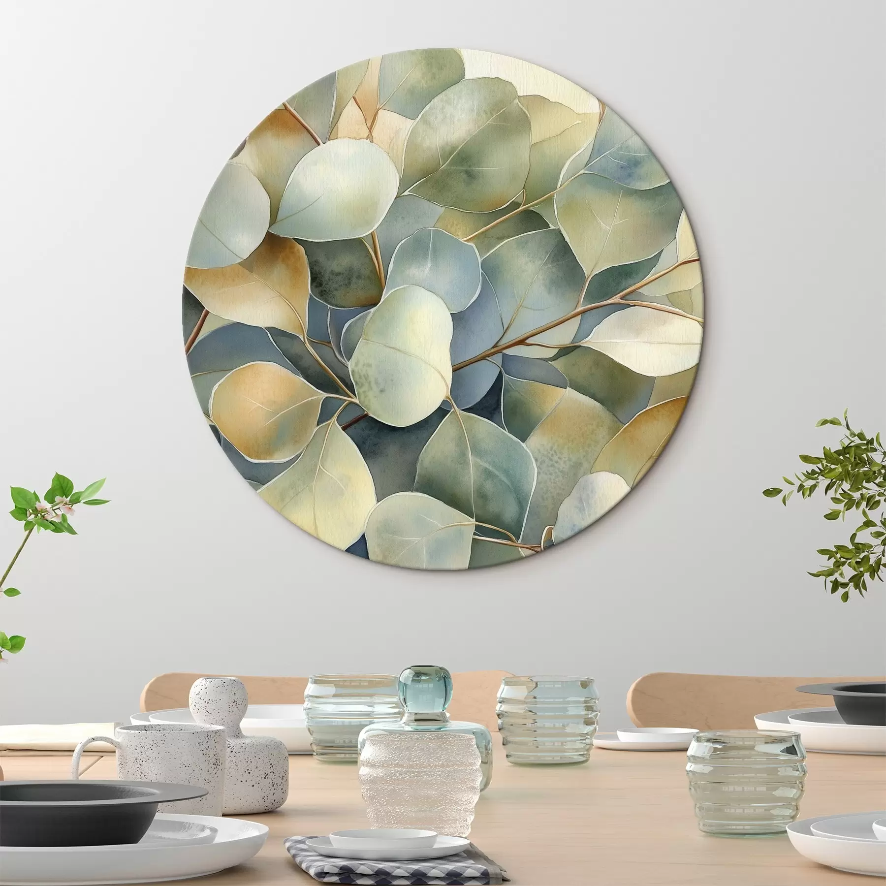 Tableau Feuilles d'eucalyptus, style aquarelle, nature r44502