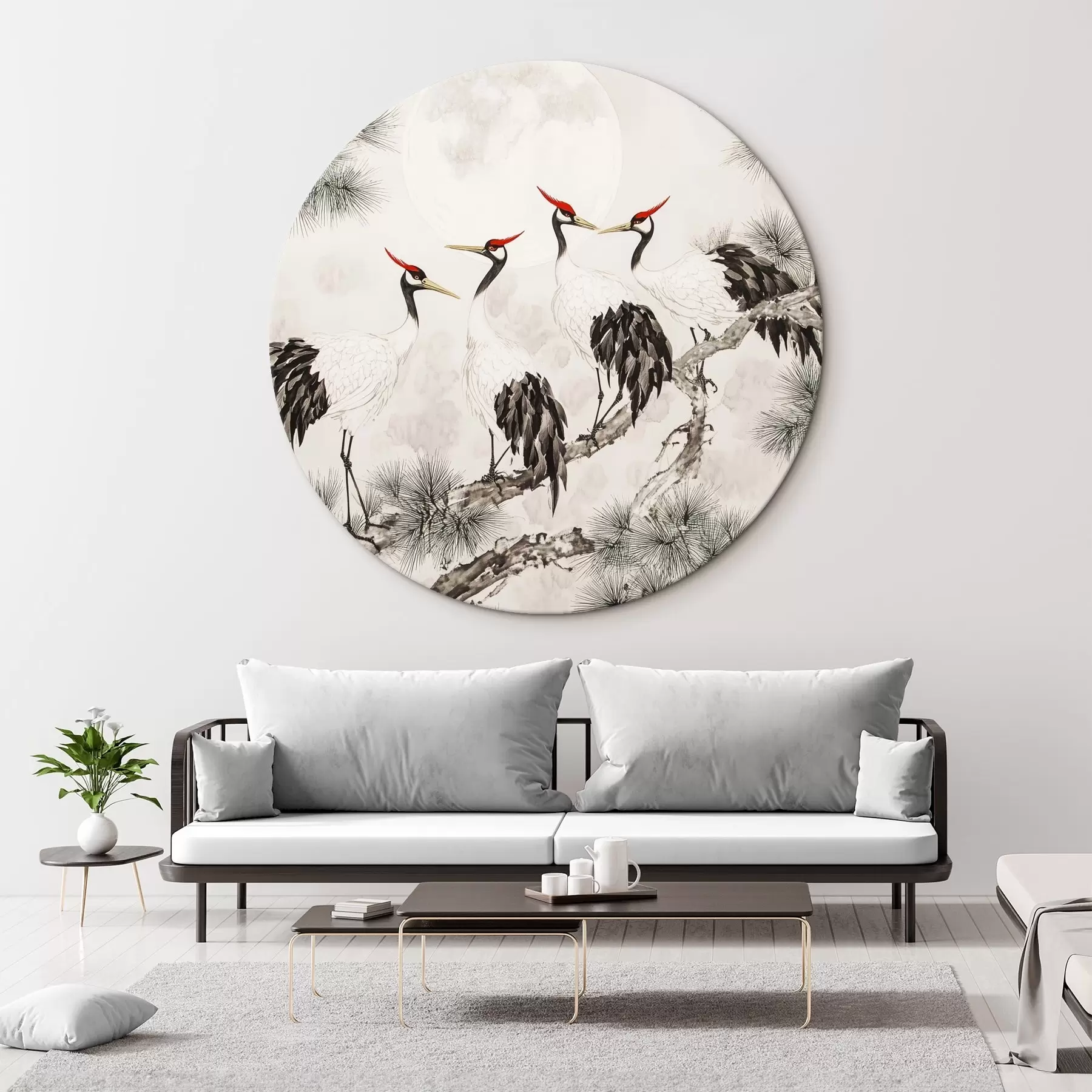 Tableau Art chinois avec grues et pins, style oriental, nature r44503