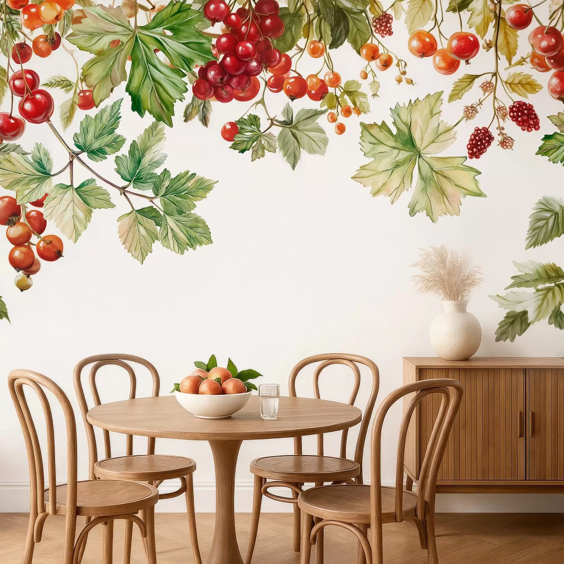 Papier peint grappes de groseilles suspendues au sommet en style aquarelle sur fond blanc w04073