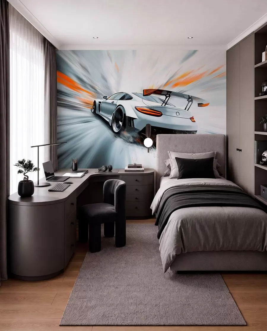 Papier peint une voiture de sport dynamique qui s'élance dans l'espace w04074