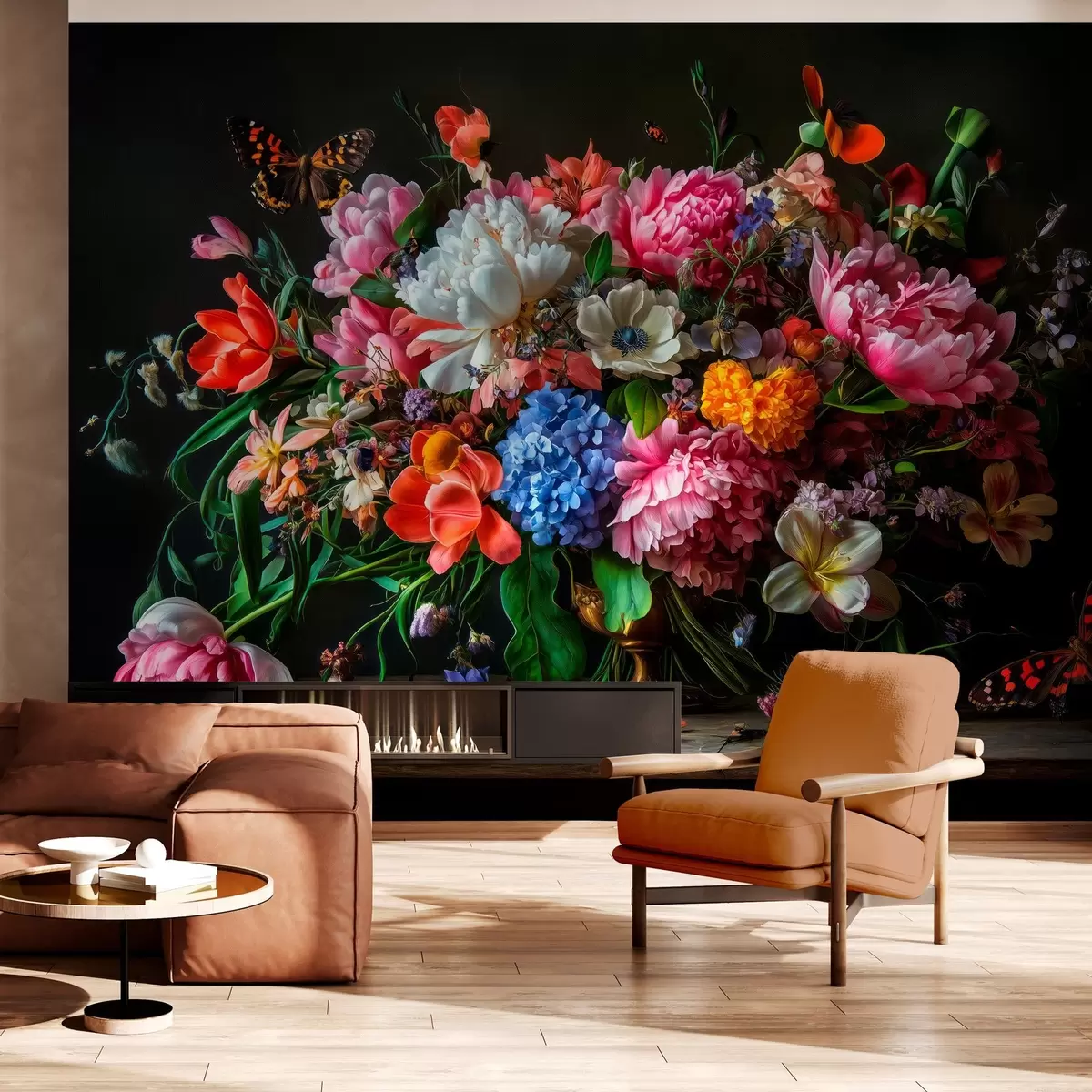 Papier peint 
bouquet dans le style de la peinture à l'huile hollandaise du XVIIe siècle avec une composition florale luxueuse. w04078