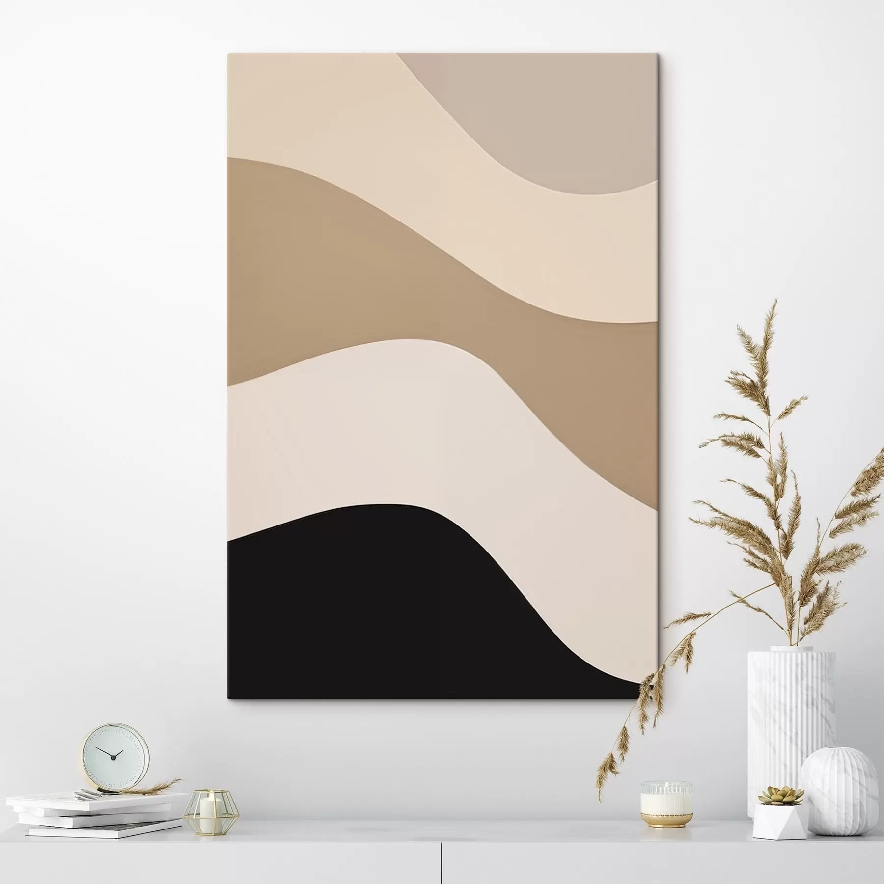 Tableau Vagues abstraites en beige et noir s44687