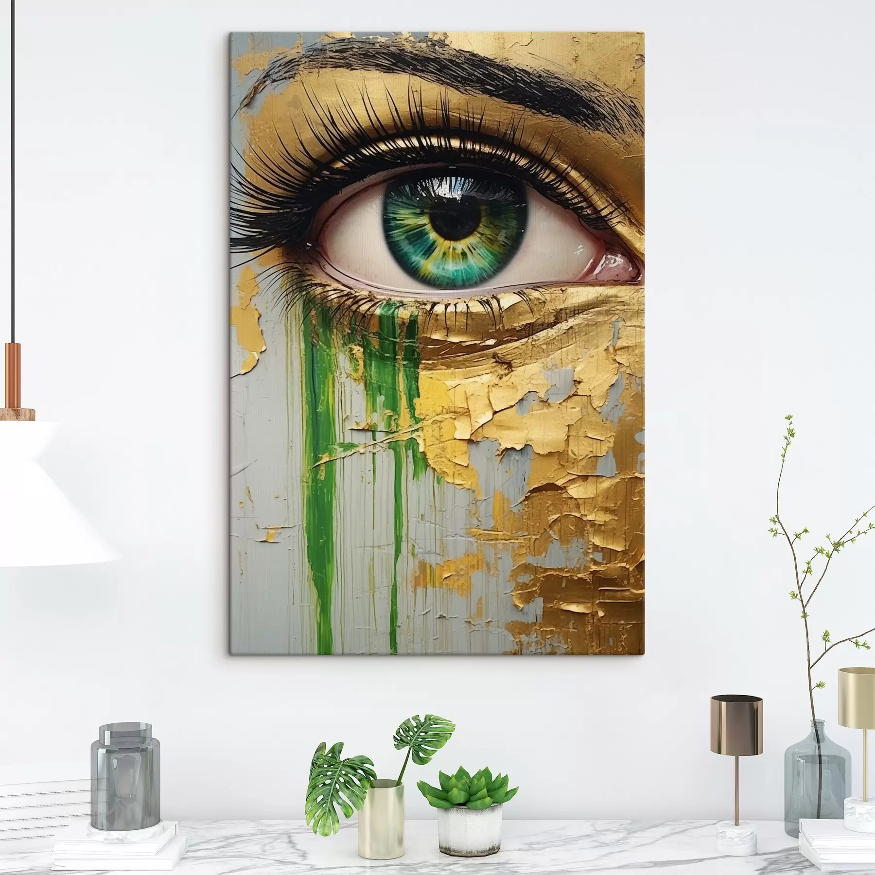Papier peint Oeil vert sur fond de peinture craquelée s44690