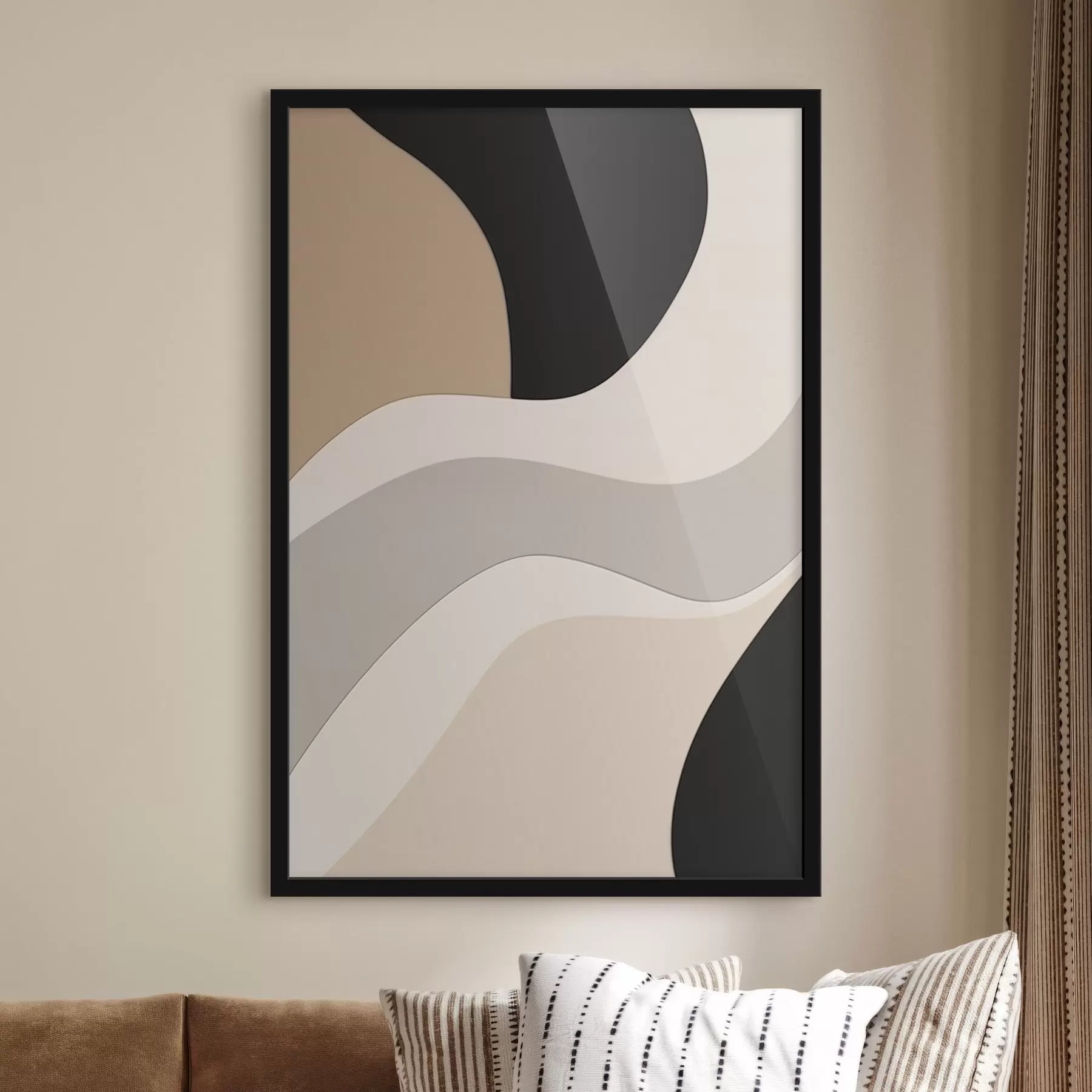 Papier peint Vagues abstraites en beige et noir f44688