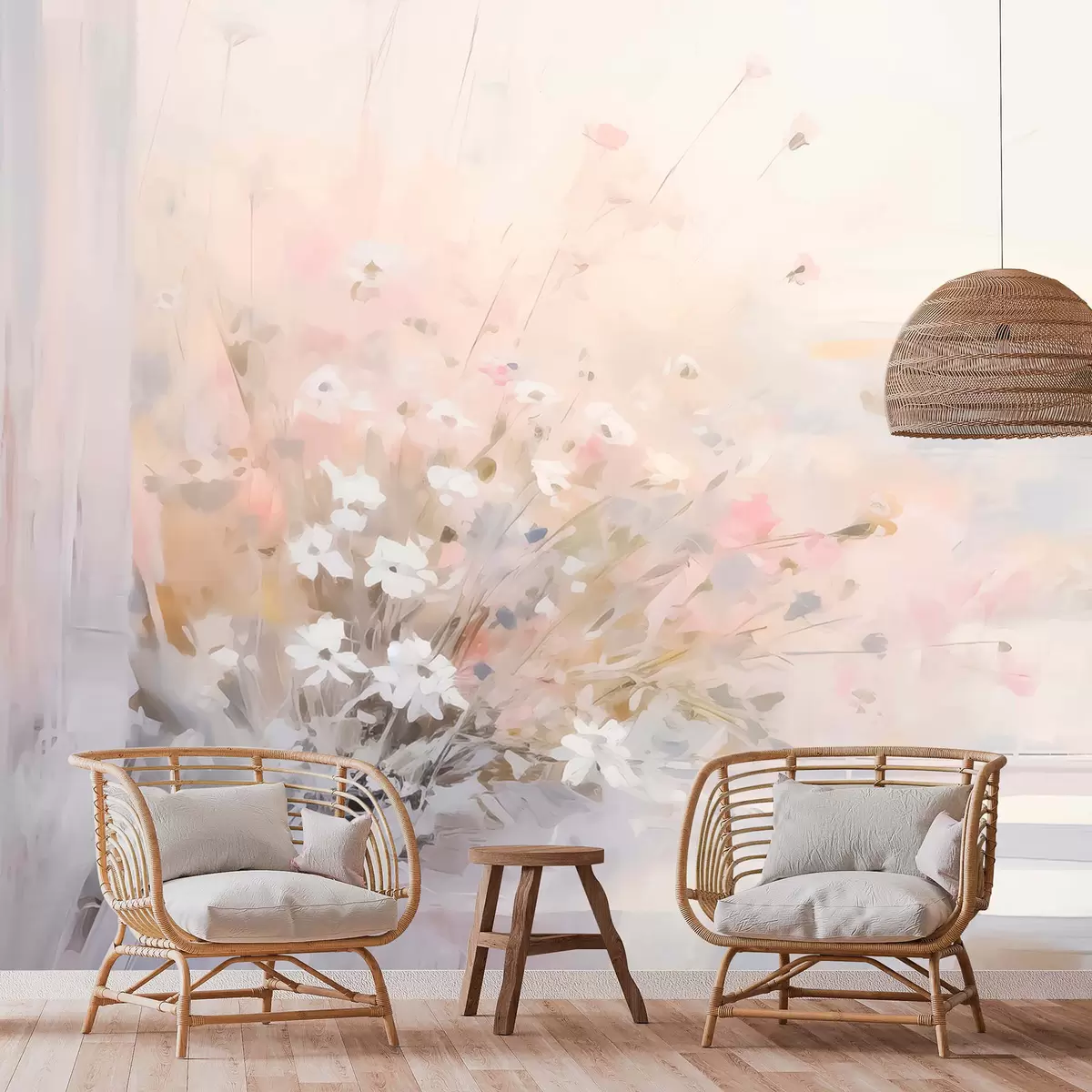 Papier peint Bouquet de fleurs par la fenêtre imitation peinture w04101
