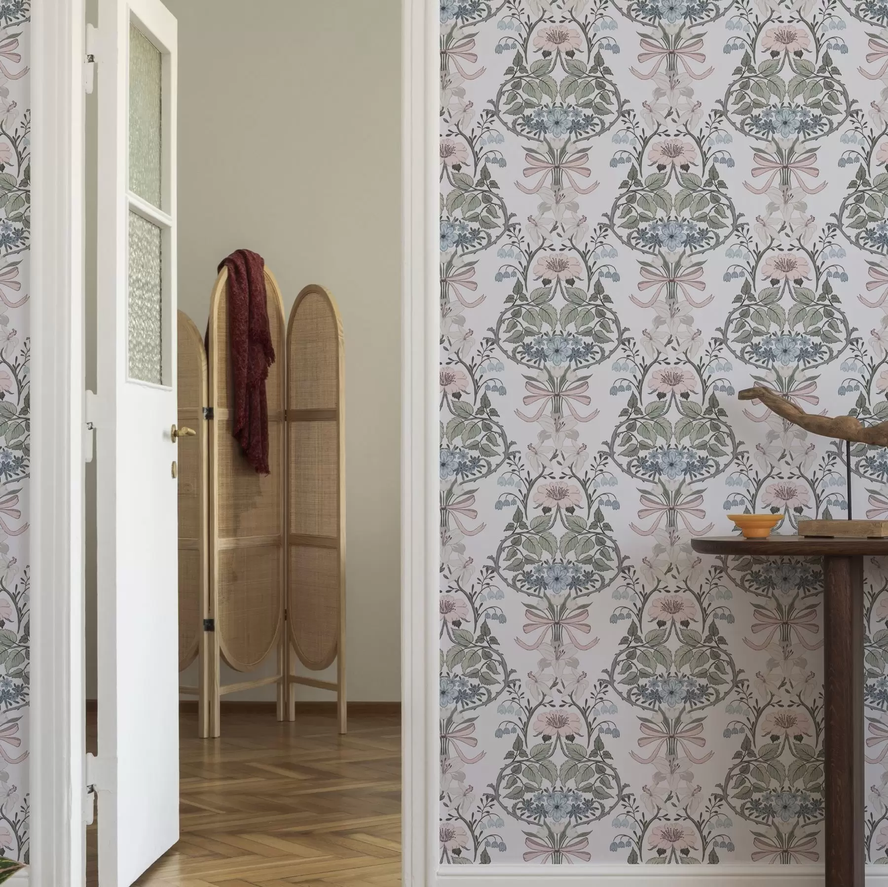 Papier peint Motif floral rétro avec nœuds et bourgeons a00174