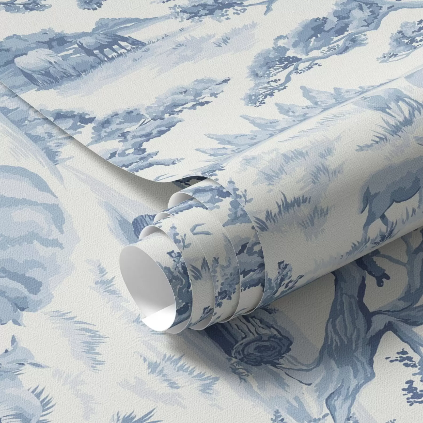 Papier peint Paysage rural dans les tons bleus avec des moutons et des arbres a00178