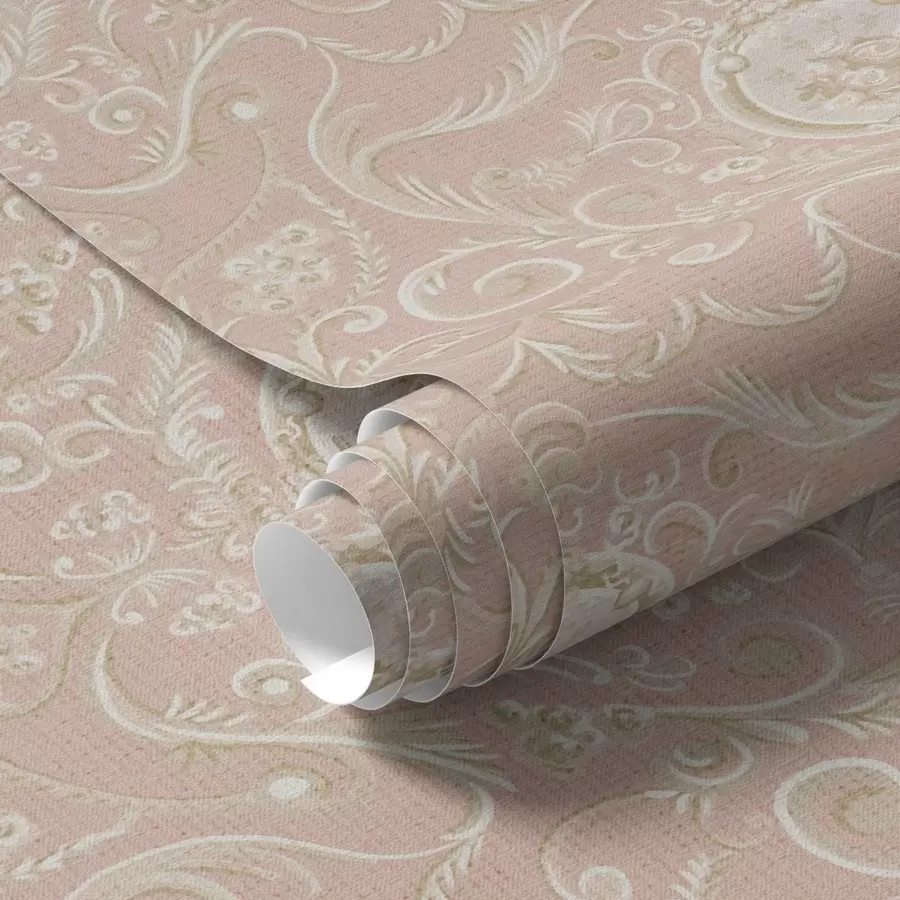 Papier peint Motif classique rose avec médaillons et fleurs a00185