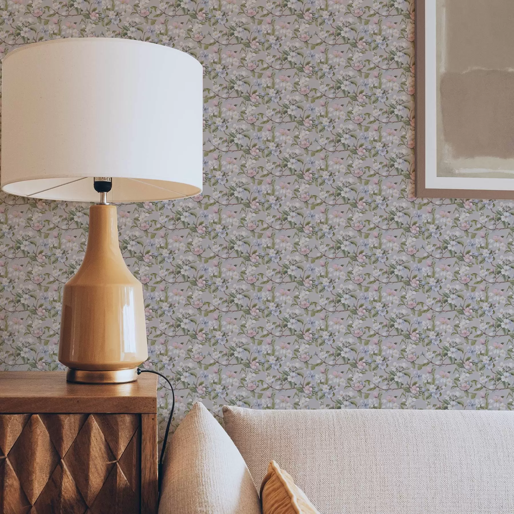 Papier peint Diagonale florale pastel dans le style des textiles de la Renaissance a00205