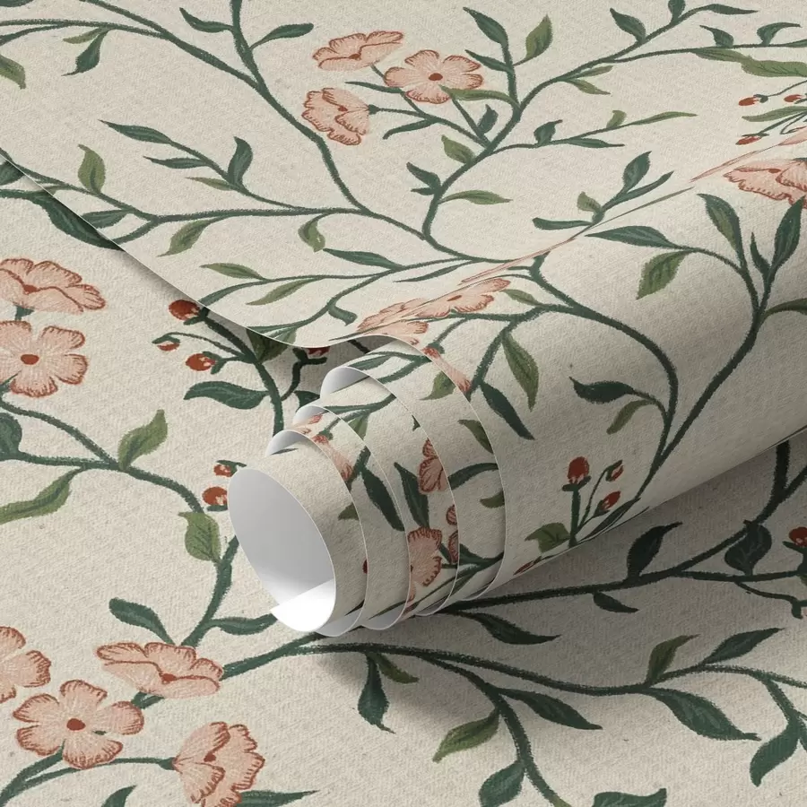 Papier peint Branches ajourées avec fleurs corail, motif floral a00221