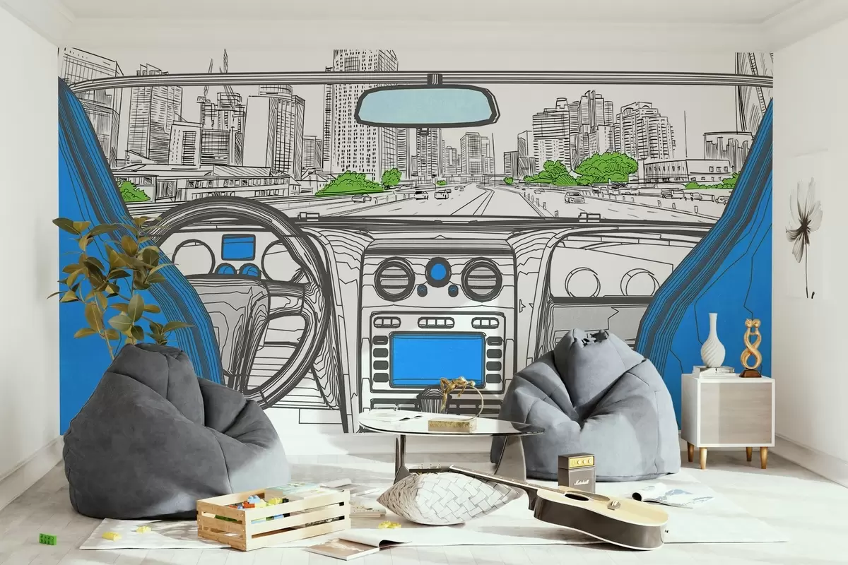 Papier peint Vue en courbes de niveau depuis une voiture w04109v1